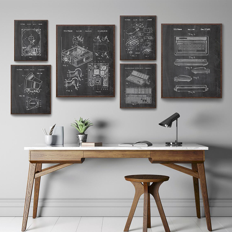 Office Tech Room - 6 szt. Zestaw vintage'owych plakatów z