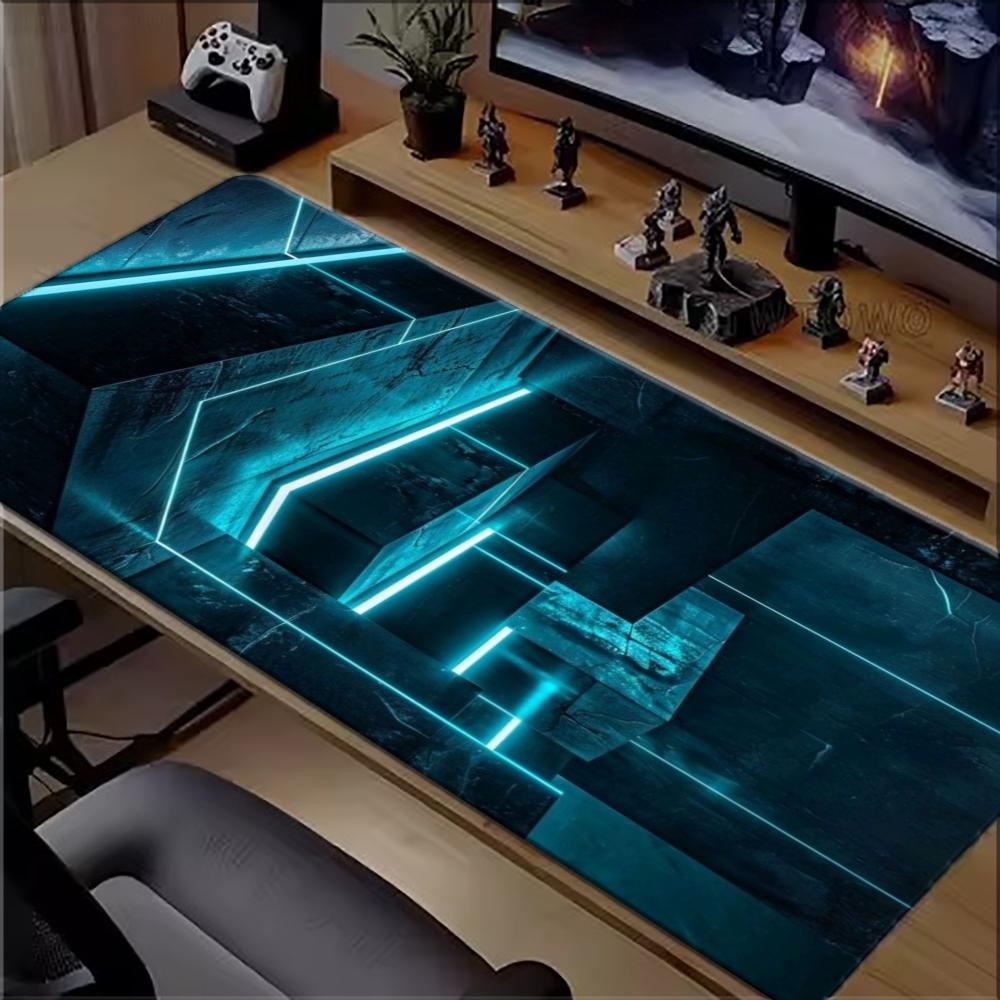 Office Of Tech - Niebieska Neonowa Technologiczna Geometryczna Duża Podkładka