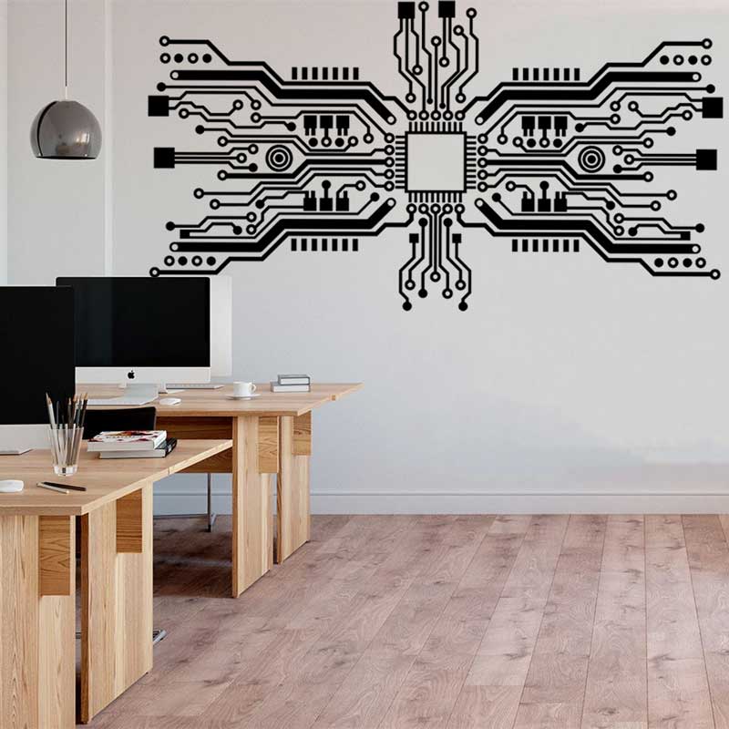 Office Tech Room - Naklejka ścienna z obwodami drukowanymi technologia